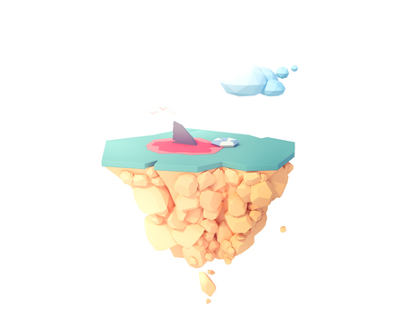 shark fin in the water attack people low poly isolated island 3d illustration.の写真素材