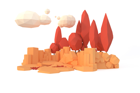 mountain tree hill summer landscape camping travel low poly concept 3d renderの写真素材