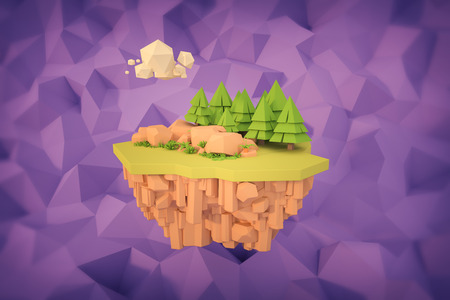 floating island isolated landscape 3d low poly art illustration.の写真素材