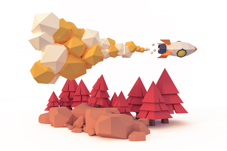rocket lunch to space background  investment business stock money crypto currency market profit concept low poly cartoon style 3d render.の写真素材