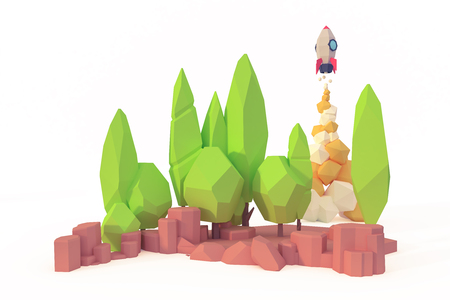 rocket lunch to space background  investment business stock money crypto currency market profit concept low poly cartoon style 3d render.の写真素材