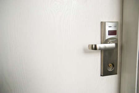 Wooden Door with Metal Handle and Digital Door Lock