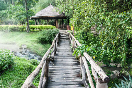 Wood bridge  in the park at thailand の写真素材