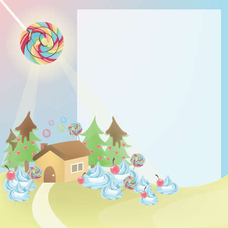 Cute cartoon country house with space for your text のイラスト素材