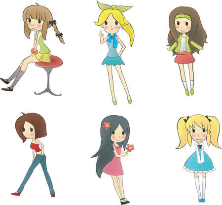 Girl Gang Funny cartoon and vector isolated characters のイラスト素材