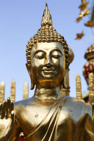 Golden Buddhas Image in a Buddhist temple at thailand の写真素材