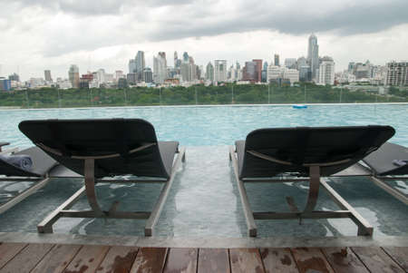 View from the roof top pool at Bangkok Thailandの写真素材