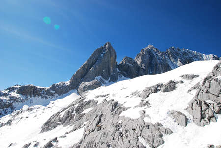Winter Panorama of Jade Dragon Snow Mountainの写真素材