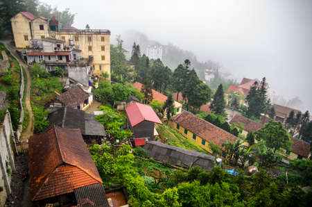 Sapa valley city in the mist, Vietnamの写真素材