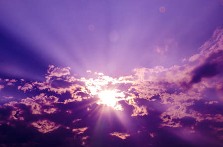Sunset   sunrise with clouds, light raysの写真素材