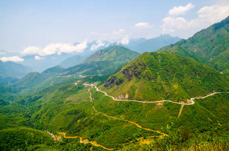 High angle winding road in mountain at sapa ,vietnamの写真素材