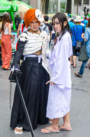 BANGKOK - MAY 25 : Cosplayers as characters Ichigoand and Lukia of Bleach in Oishi World Cosplay Fantastic 7 on May 25, 2013 at Central World, Bangkok, Thailand.のeditorial素材