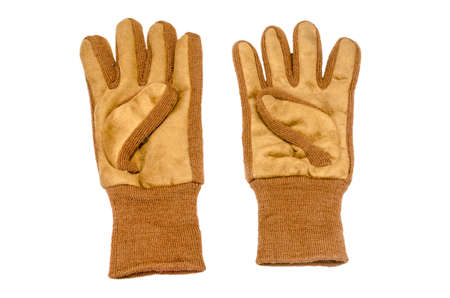 front view of work gloves on pure white backgroundの写真素材