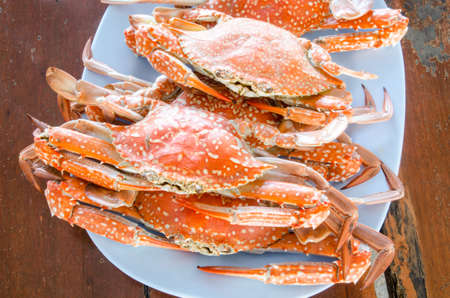 Red crabs on a plateの写真素材