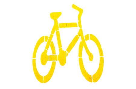 Bicycle symbol on the street on white backgroundの写真素材