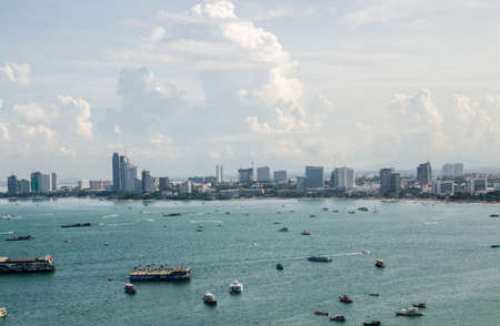 The view from the sea of the building and skyscrapers in Pattaya Beach の写真素材