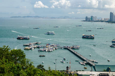 The view from the sea of the buildings and skyscrapers in Pattaya Beach の写真素材