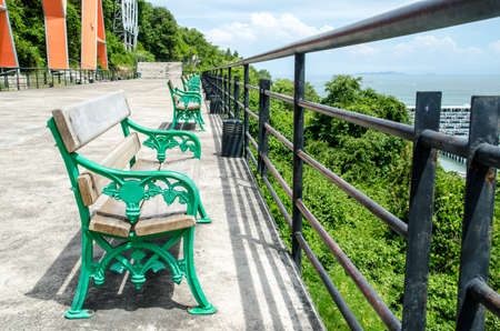 Wooden chair in the park outdoorsの写真素材