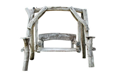 Old wooden chair isolated over whiteの写真素材