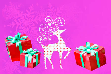 reindeer christmas with gift box with space for your text isolated on white backgroundの写真素材