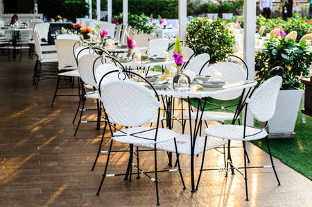 evening light in empty restaurantのeditorial素材