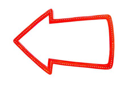 red arrow sign with copy space and light bulbs surroundの写真素材