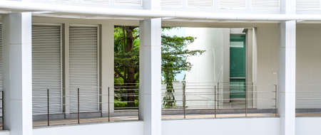 rounded balconies in an interior of modern office building