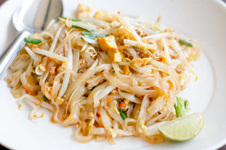 Thailand s national dishes, stir-fried rice noodles is close up  Pad Thai の写真素材