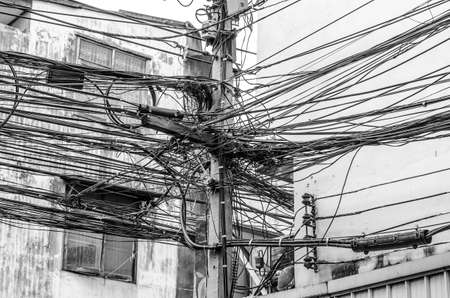 The chaos of cables and wires in cityのeditorial素材