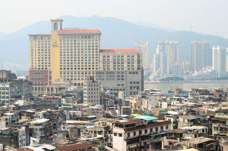 MACAU, CHINA - February 9, 2015: Exterior of the downtown Macau residential buildings on February 9, 2015 in Macau, China.のeditorial素材