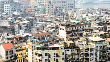 MACAU, CHINA - February 9, 2015: Exterior of the downtown Macau residential buildings on February 9, 2015 in Macau, China.のeditorial素材