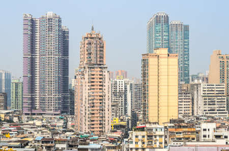 MACAU, CHINA - February 9, 2015: Exterior of the downtown Macau residential buildings on February 9, 2015 in Macau, China.のeditorial素材