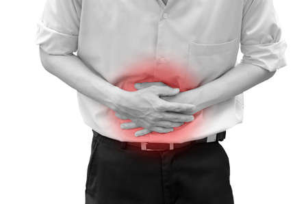Man suffering from stomach ache because he has diarrhea