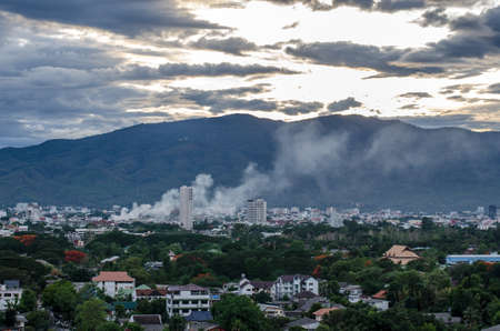 Smoke over the city - Fire in the city overview.の写真素材