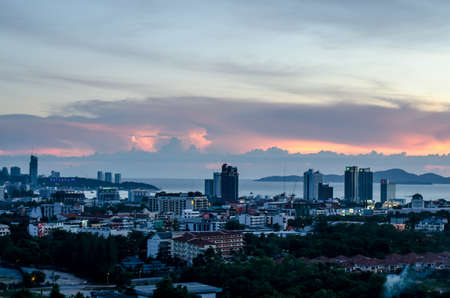 Sky sunset in city,Chiang Mai Thailandの写真素材