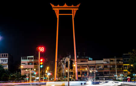 Bangkok Thailand October 18, 2015  : The Giant Swing at night on October 18, 2015. The Giant Swing is a religious structure and tourist attraction in Bangkok, Thailand.のeditorial素材