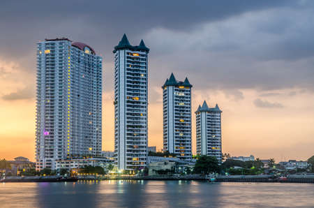 Bangkok city condo downtown at sunset with reflection of skyline, Bangkok,Thailandのeditorial素材