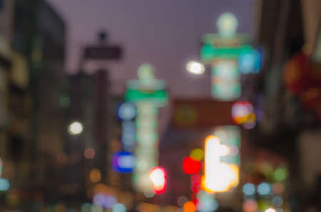 Blurred unfocused city view at night in yaowarat thailandの写真素材