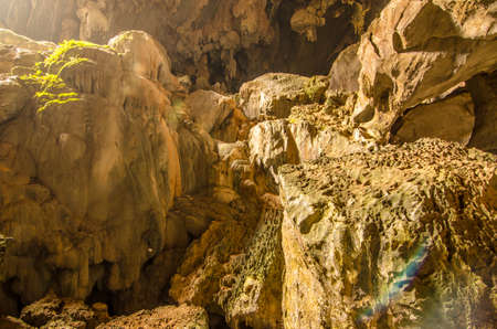 Cave exploration. Rock formation in a cave.の写真素材