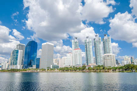 BANGKOK THAILAND - November, 12 2016 : Cityscape view of buildings at Benjakitti Park. Benjakitti Park is a city downtown and located in the heart of Bangkok near business area.のeditorial素材