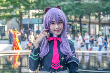 Bangkok - Feb 11: An unidentified Japanese anime cosplay pose on Febuary  11, 2016 at Central World, Bangkok, Thailand.のeditorial素材