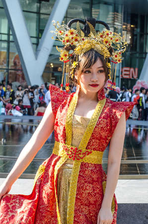Bangkok - Feb 11: An unidentified Japanese anime cosplay pose on Febuary  11, 2016 at Central World, Bangkok, Thailand.のeditorial素材