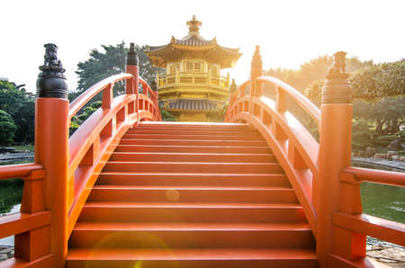 The oriental pavilion of absolute perfection in Nan Lian Garden, Chi Lin Nunnery, Hong Kong. The name of the tower means 'Perfect virtue'の写真素材