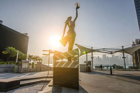 HONG KONG - DECEMBER 08: There is statue of woman Anita Mui with film on avenue of stars in the park 08 DEC, 2016 at Hong Kong.のeditorial素材