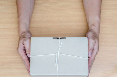 Delivery concept. Hand holding package. Flat style