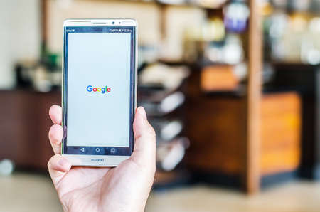 BANGKOK, THAILAND - APRIL 18, 2017: Google icons on web browser huawei phone smart device...