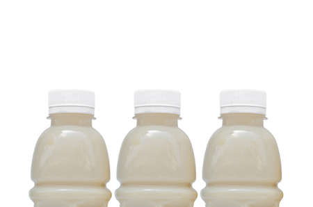 Bottle of soybean milk on white backgroundの写真素材