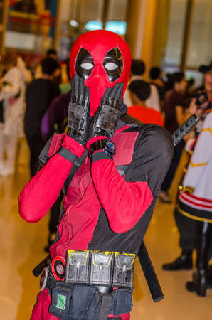 Bangkok, Thailand - April 22, 2017: Cosplay deadpool posing at the japan festival dedicated to video games, TV series and comics, anime, manga, cosplay.のeditorial素材