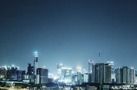 Landscape Bangkok city Modern building at twilight, high angle.の写真素材