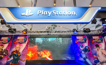 THAILAND - 4 November 2017: Boots games by PlayStation 4. Mounted displays at Thailand game show big festival 2017 in ROYAL PARAGON HALL, Bangkok Thailand.のeditorial素材